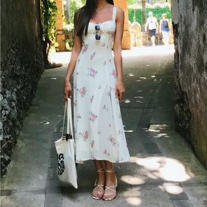 Reformation Off White Floral Bustier Midi Dress